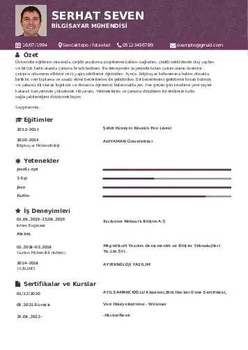 Bilgisayar Mühendisi CV Örnekleri cv indir